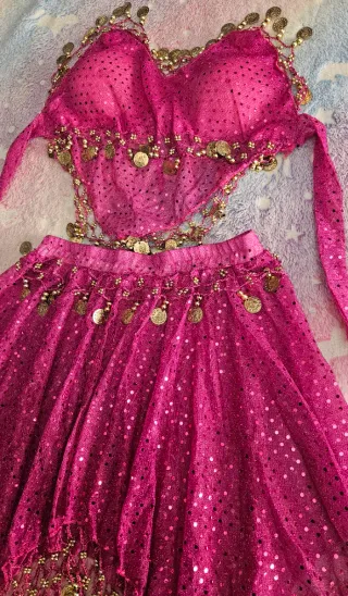 Conjunto Danza Vientre Rosa y Dorado
