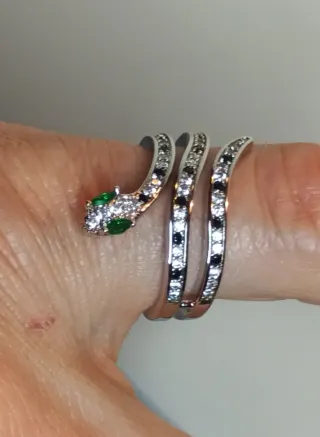 Anillo Serpiente Acero Inox  plata y Zirkonitas