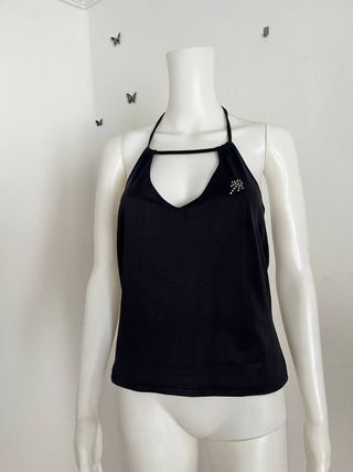 Top negro halter con pedrería Talla XL-XXL