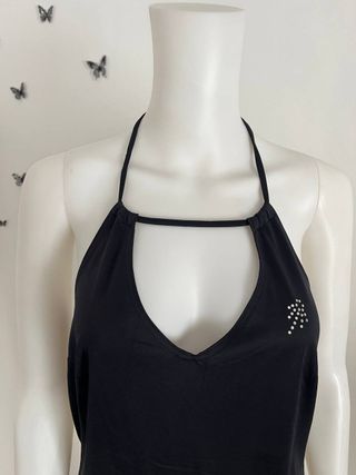 Top negro halter con pedrería Talla XL-XXL