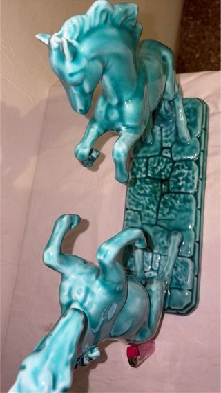 Pareja Caballos Vintage Cerámica Turquesa