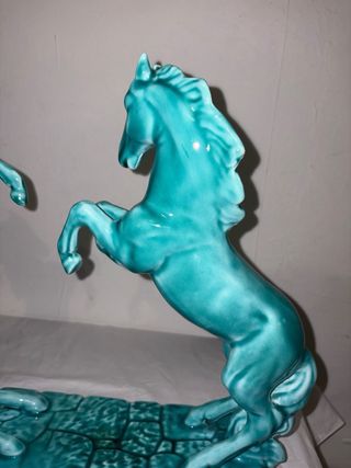 Pareja Caballos Vintage Cerámica Turquesa
