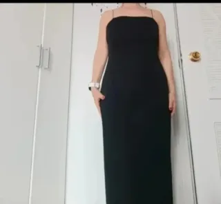 Vestido Negro Largo XL + Fular Dorado