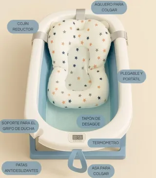 Bañera bebé con termómetro y cojín. UN SOLO USO