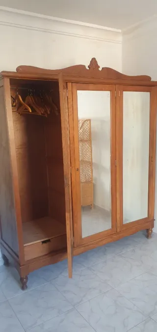 Armario de madera con puertas de espejo