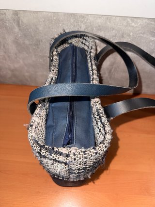 O bag Blu Notte con Bordo Bouclé Tweed