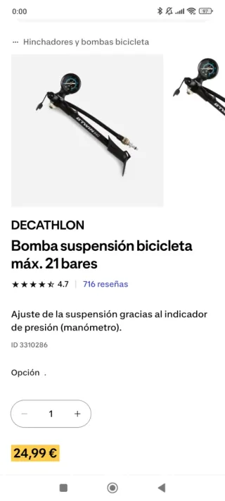 Pompa B'Twin 940 MTB per forcella/ammortizzatore