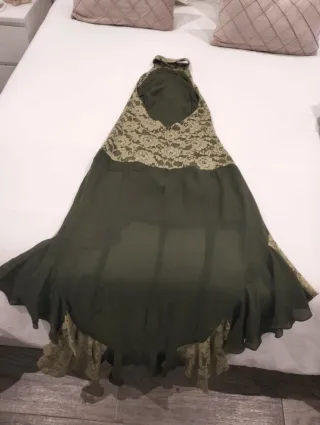 Vestido verde encaje hecho a mano