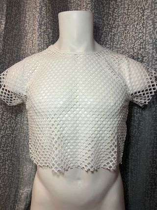Camiseta Crop Top Malla Blanca Hombre