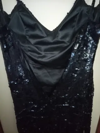 Vestido fiesta lentejuelas flecos negro