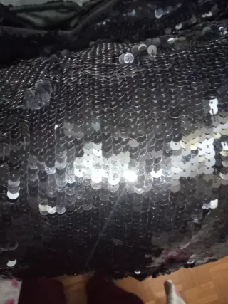 Vestido fiesta lentejuelas flecos negro