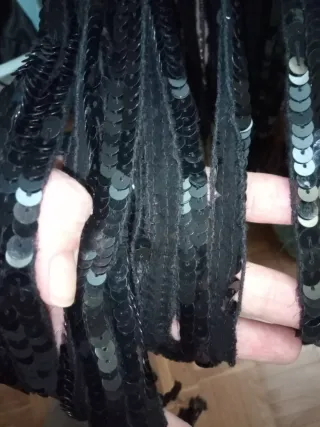 Vestido fiesta lentejuelas flecos negro