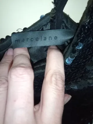 Vestido fiesta lentejuelas flecos negro