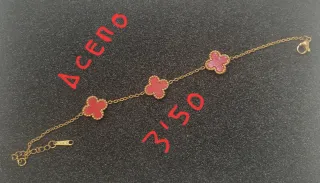 Pulsera Acero 4 tréboles rojos