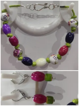 Conjunto bisutería artesanal multicolor cerámica