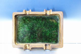 Cenicero de cerámica vidriada. Hecho a mano, años 70.