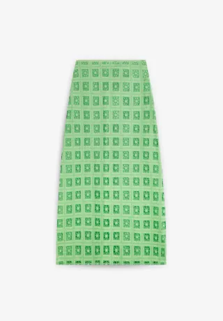 Falda midi bordada verde