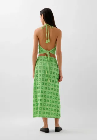 Falda midi bordada verde