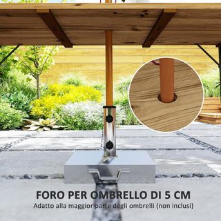 Tavolo da Giardino per 6 Persone con Foro per Ombrellone, Tavolo Rettangolare in Legno e Acciaio per Patio, Terrazza, Balcone e Esterno, 175X80X75 Cm, Marrone