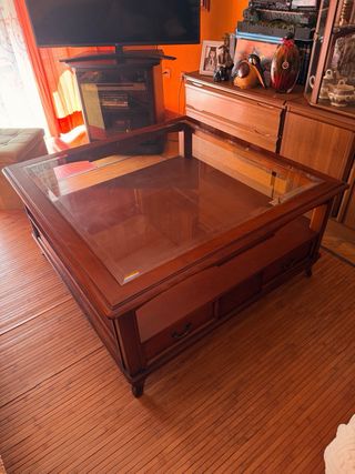 Mesa de centro madera y cristal con cajones