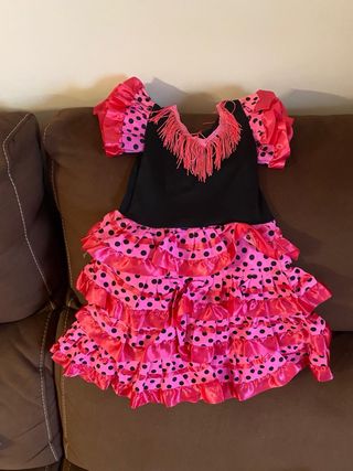 Vestido Flamenco Niña Negro y Rosa Volantes