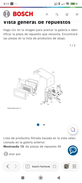 Botón puerta microondas Bosch