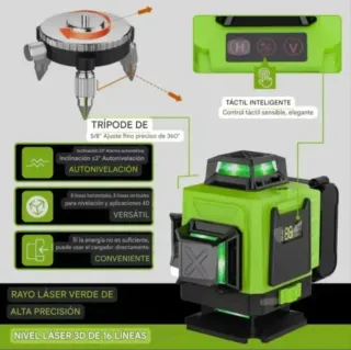 Nivel Láser 4D Líneas 360° Trípode Accesorios