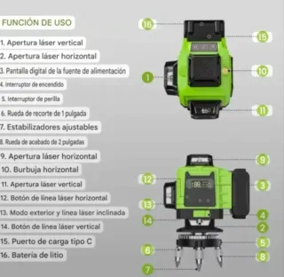 Nivel Láser 4D Líneas 360° Trípode Accesorios