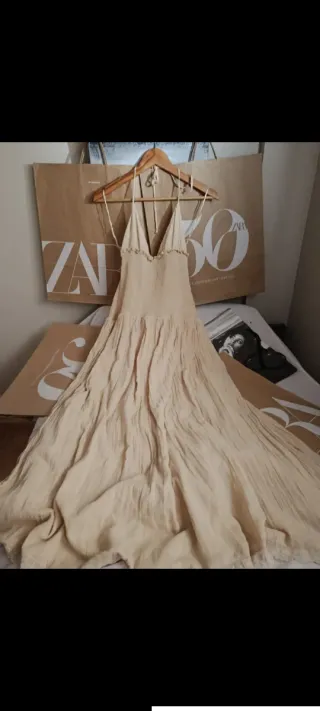 Vestido largo Zara beige talla única