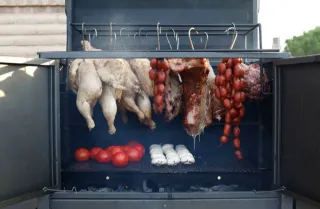 Barbacoa desmontable metal gris/rojo