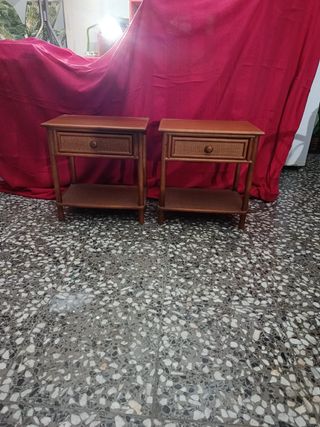 Mesitas de noche de madera y ratán (2 unidades)