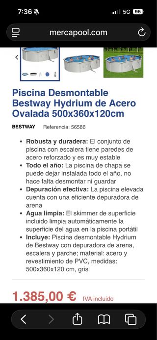 Piscina superficie Bestway 500x360x122