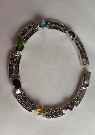 Pulsera Plata 925 Marquesitas Piedras Naturales