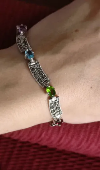Pulsera Plata 925 Marquesitas Piedras Naturales