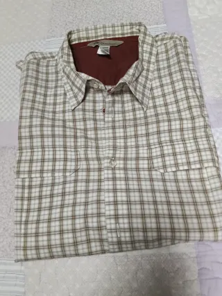 Camisa cuadros caballero Quechua beige/marrón