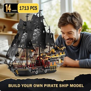 Barco Pirata Bloques Construcción Negro