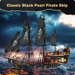 Barco Pirata Bloques Construcción Negro