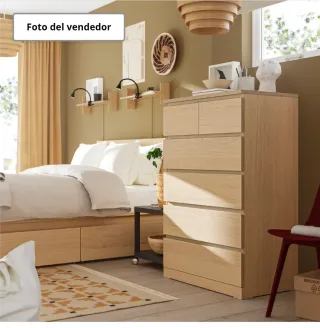 Cómoda Malm 6 cajones roble