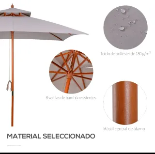 Sombrilla de tela y madera