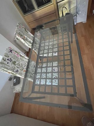 Mesa Comedor Cristal y Hierro Forjado
