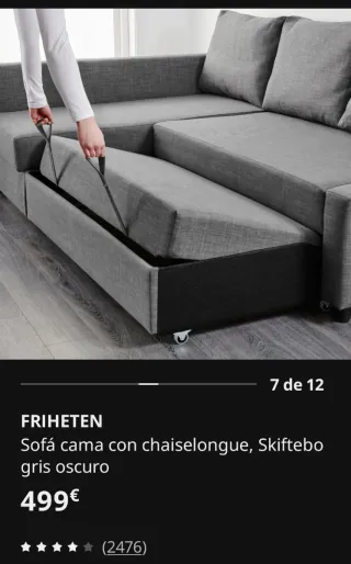 Sofá cama, chaise longue gris 3 plazas, como nuevo