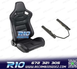 ASIENTO DEPORTIVO SEMI BAQUET ESTILO RS CUERO NEGRO Y CORRED
