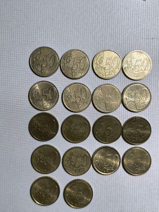 Lotto 18 monete cinquanta centesimi di Euro