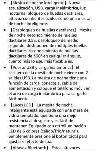 Mesita Noche Inteligente Carga USB