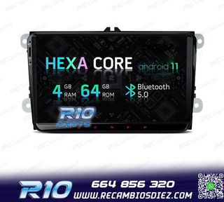 RADIO GPS ANDROID 11 PARA VOLKSWAGEN VW SEAT SKODA HEXA-CORE