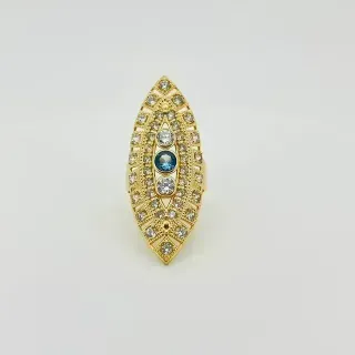 Anillo Dorado con Circonitas Moradas y Blancas