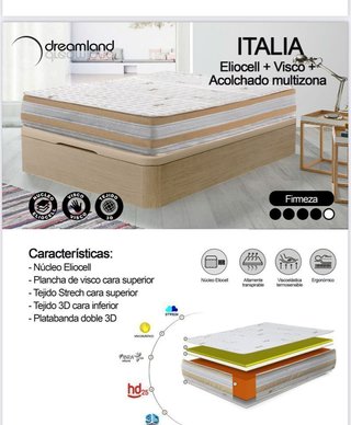 Pack descanso base tapizada y colchon 135x190