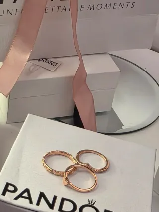 Lote 3 Anillos Pandora Corazón y Brillantes