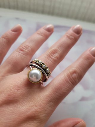 2 Anillos Ajustables Perla y Diseño