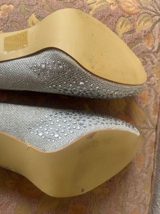 Zapatos Bambini Fiesta Plateados Tacon Peep Toe